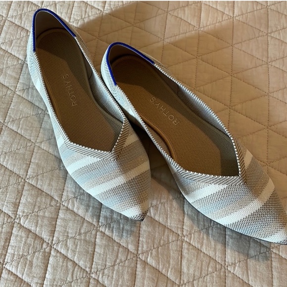 Rothy's Shoes - Rothy's W11.5 Pointed flats Cream Light Blue TanMetallic Stripe